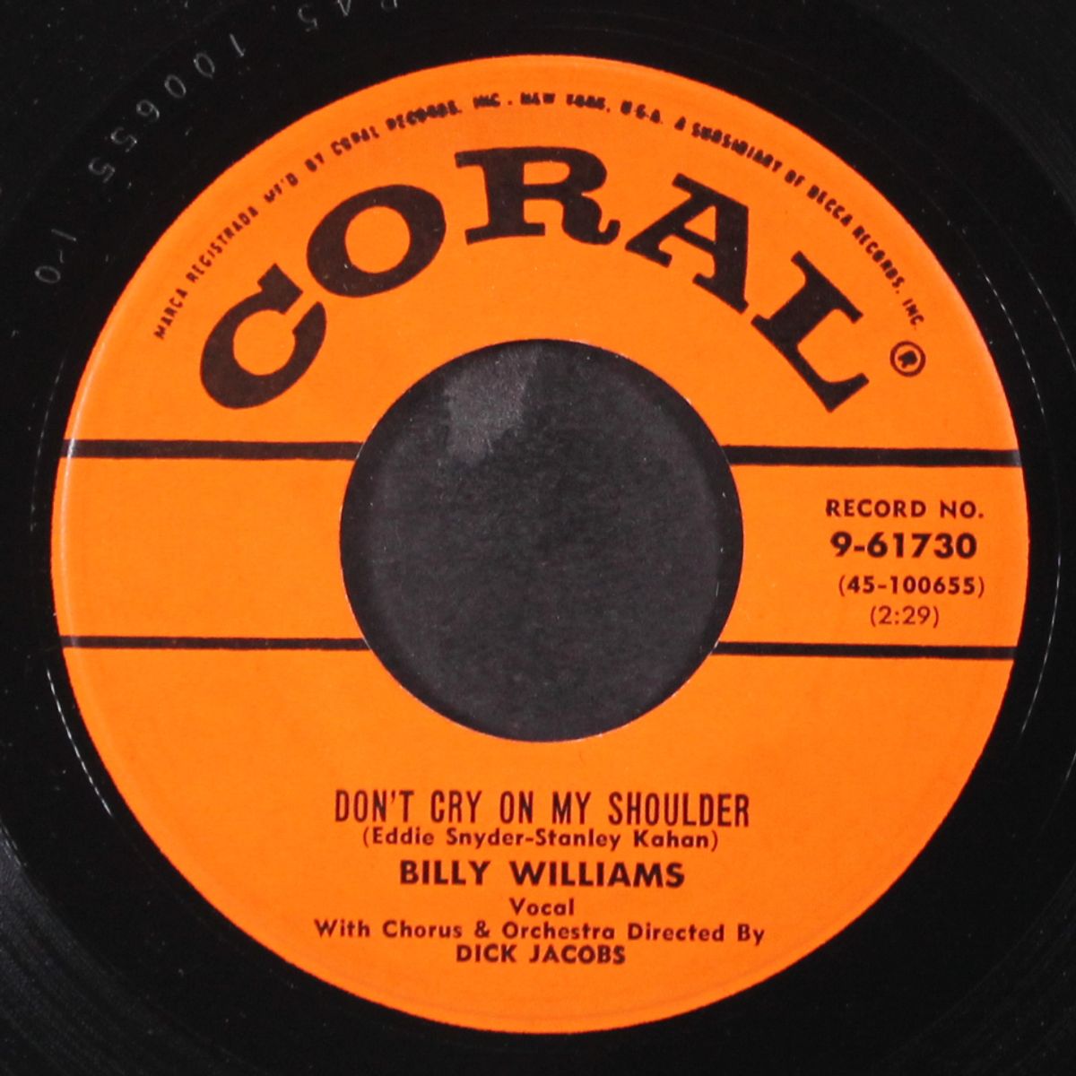shame, shame, shame / don't cry on my shoulder by BILLY WILLIAMS