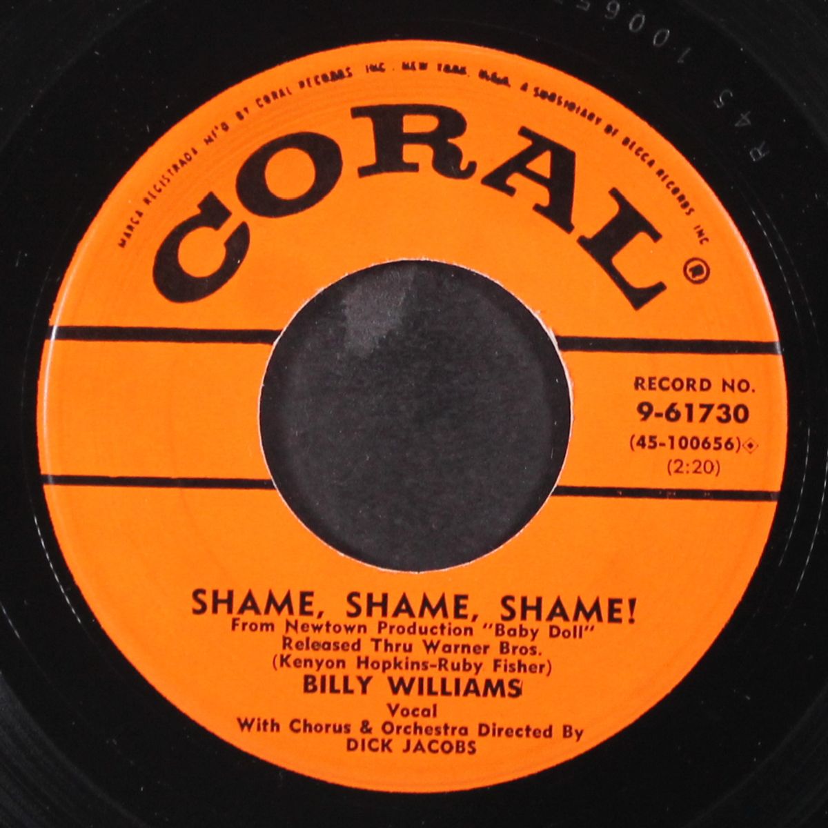 shame, shame, shame / don't cry on my shoulder by BILLY WILLIAMS