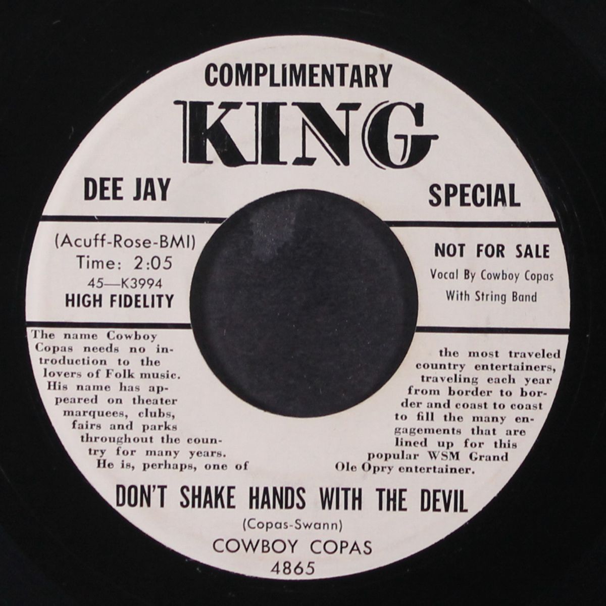 any old time / don't shake hands with the devil by COWBOY COPAS