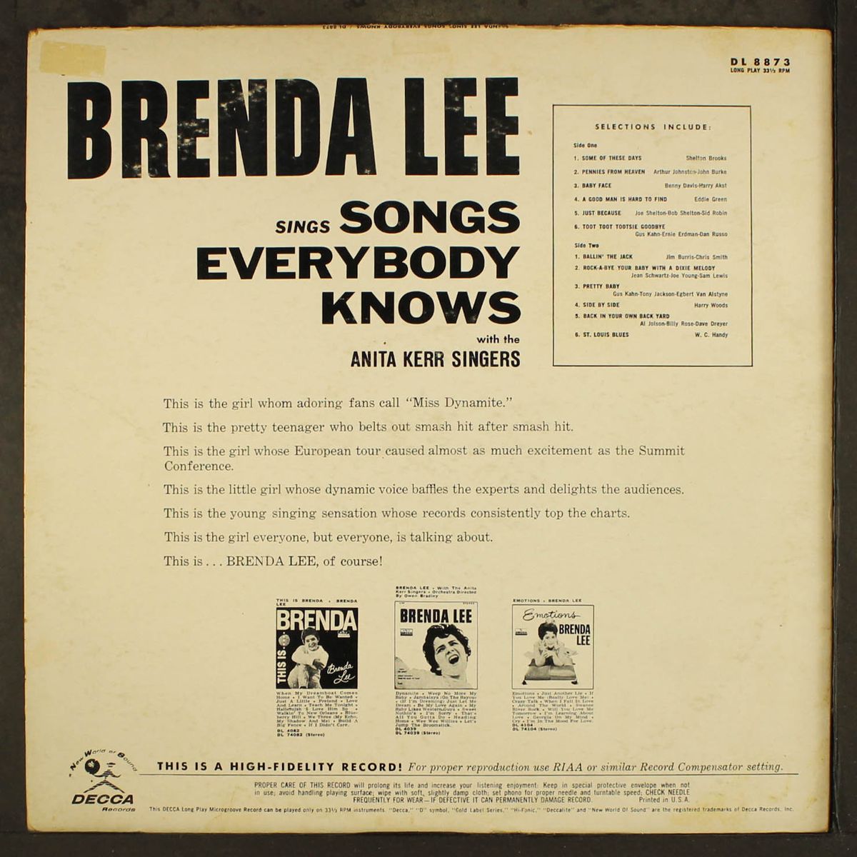 songs everybody knows by BRENDA LEE