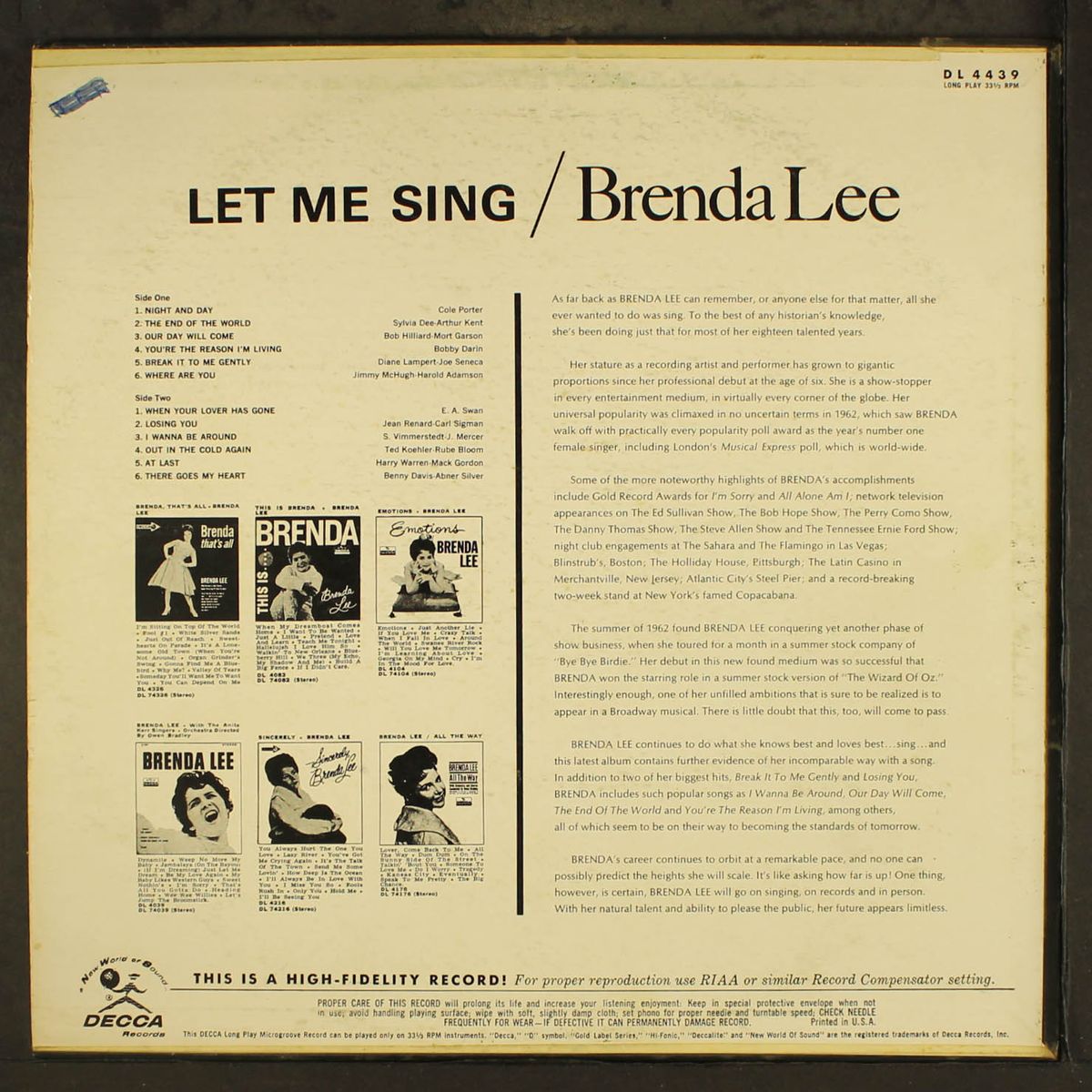 let me sing by BRENDA LEE