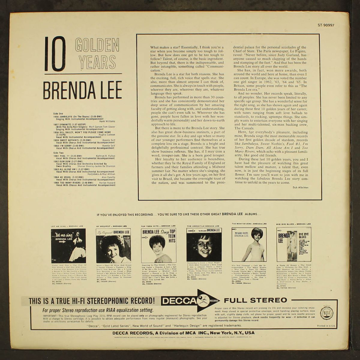 10 golden years by BRENDA LEE