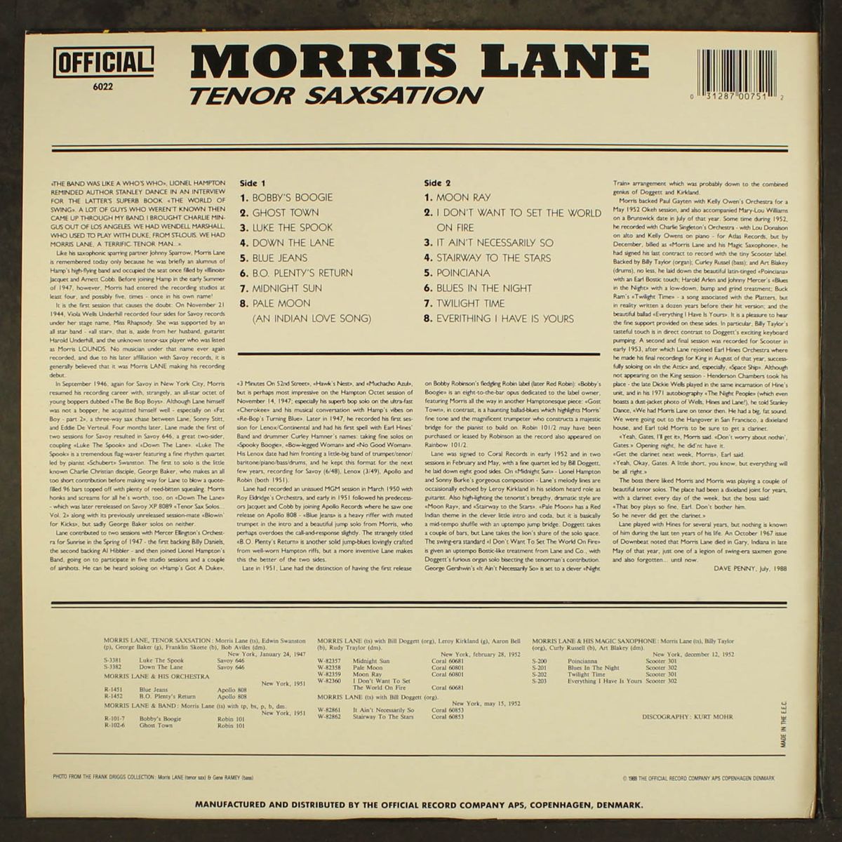 tenor saxsation by MORRIS LANE