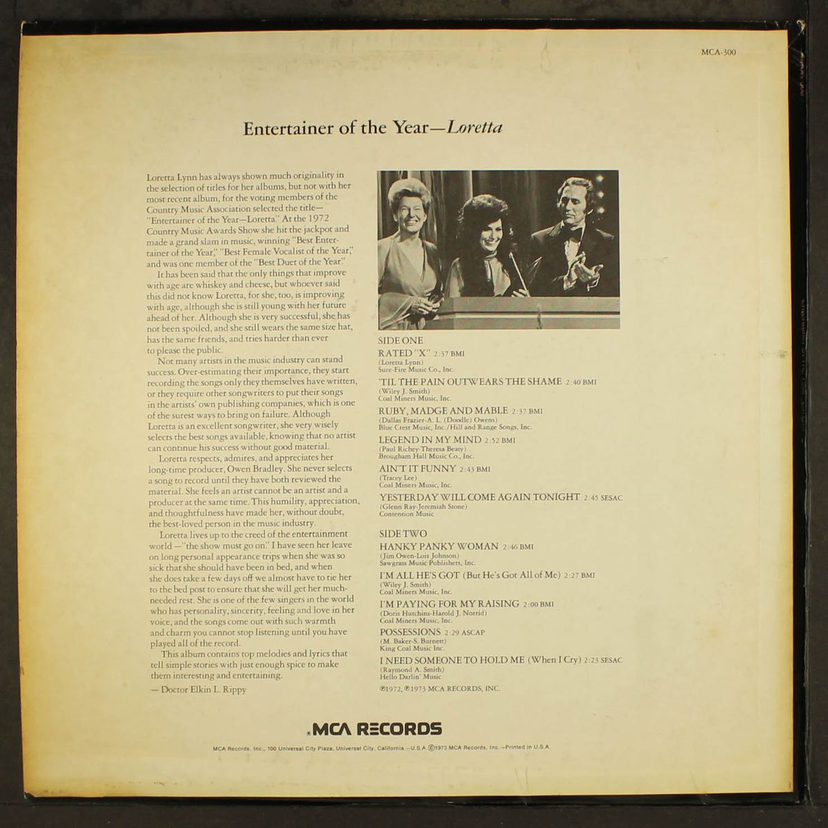 entertainer of the year by LORETTA LYNN