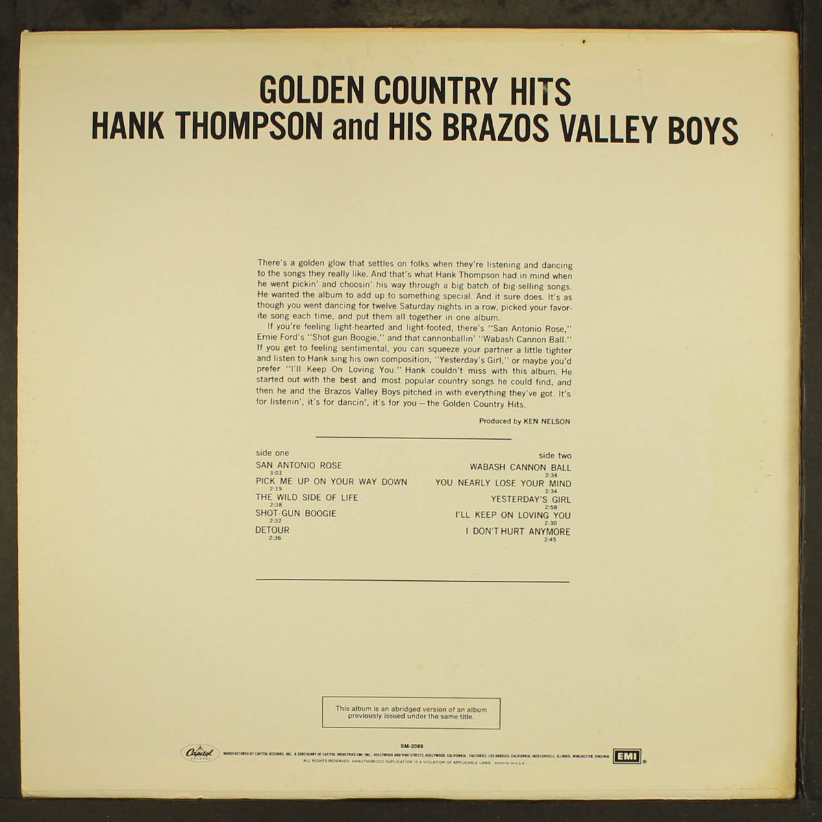 golden country hits by HANK THOMPSON