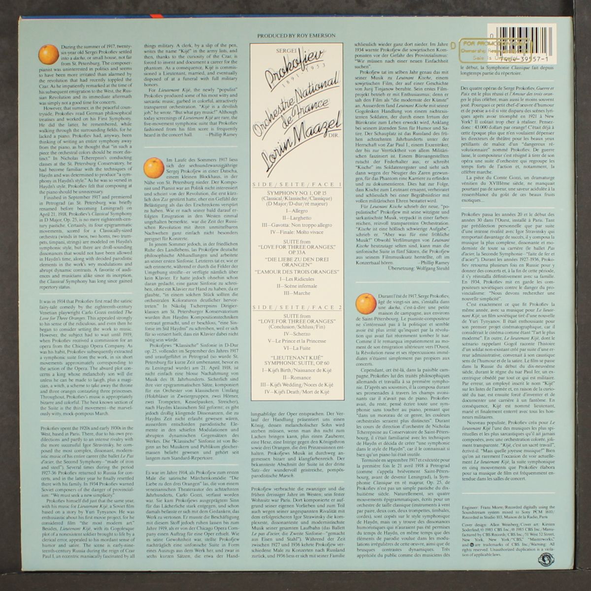 prokofiev: symphony no. 1 / suite from love for 3 oranges / lt. kije by LORIN MAAZEL