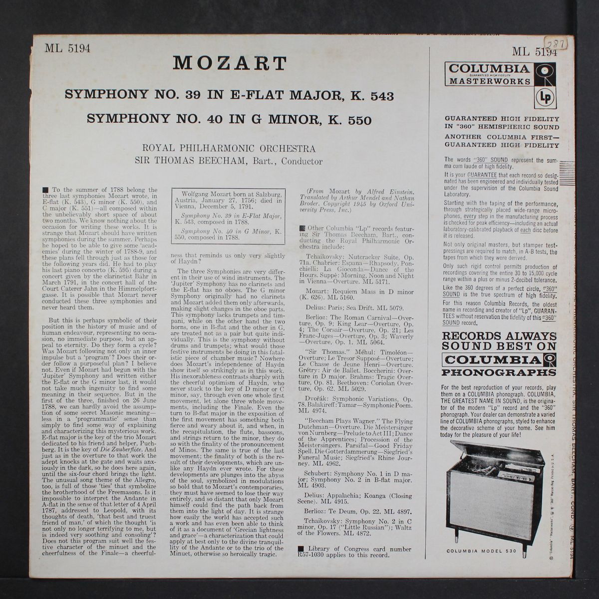 mozart: symphonies nos. 39 & 40 by SIR THOMAS BEECHAM