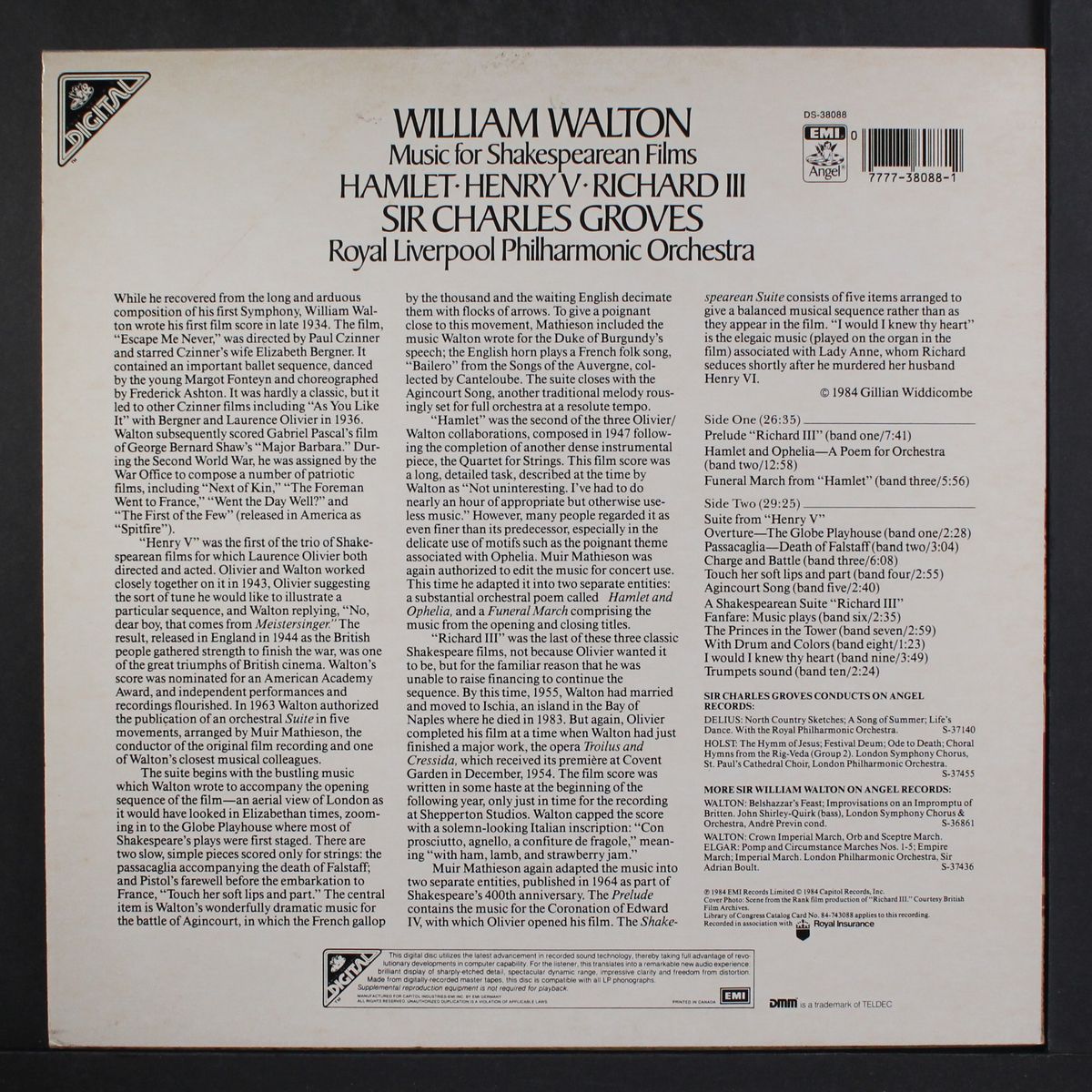 walton: music for shakespearean films by SIR CHARLES GROVES