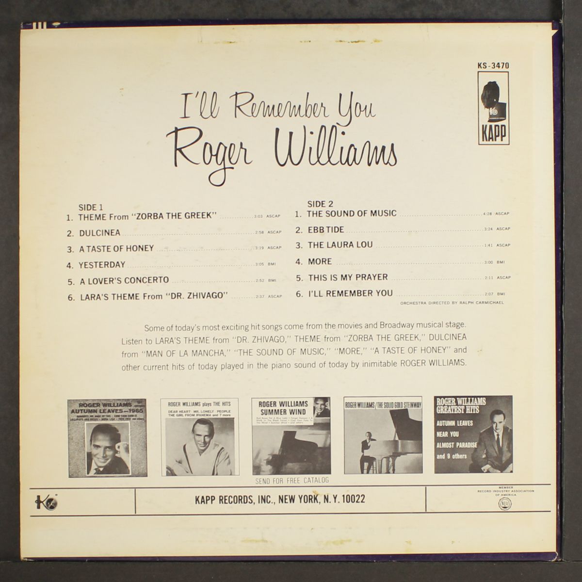 i'll remember you by ROGER WILLIAMS