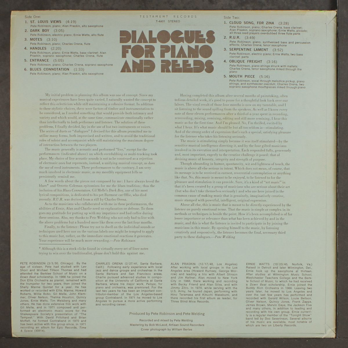 dialogues for piano and reeds by PETER ROBINSON