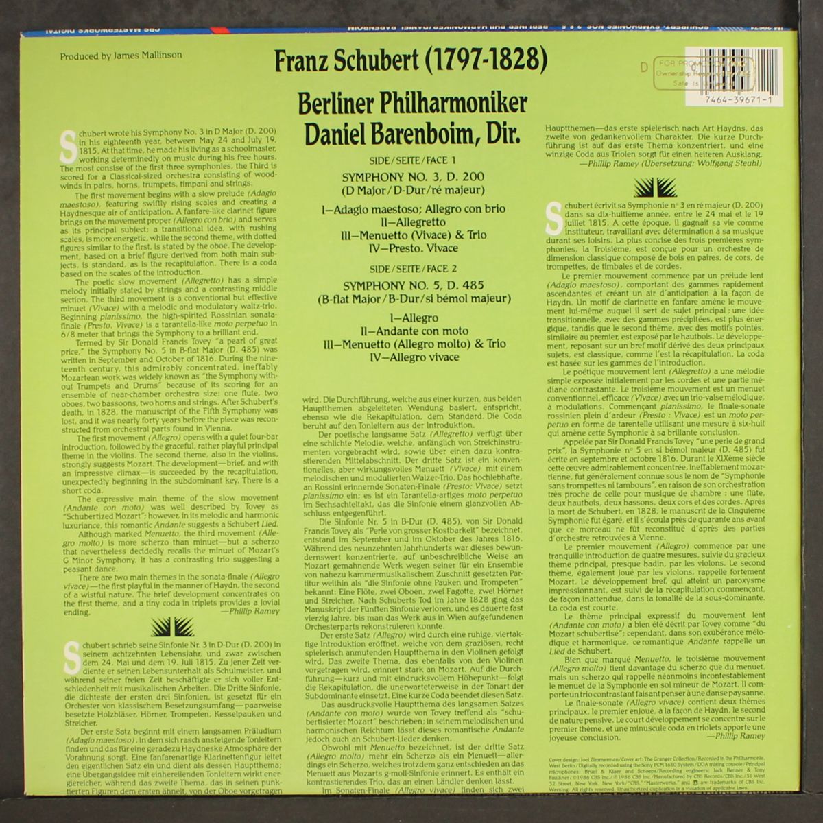 schubert: symphonies nos. 3 & 5 by DANIEL BARENBOIM