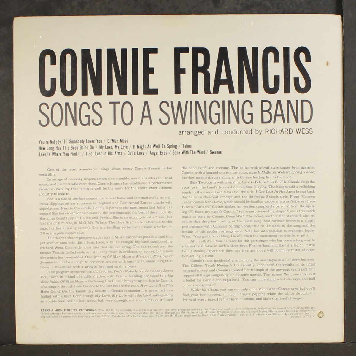 songs to a swingin' band by CONNIE FRANCIS