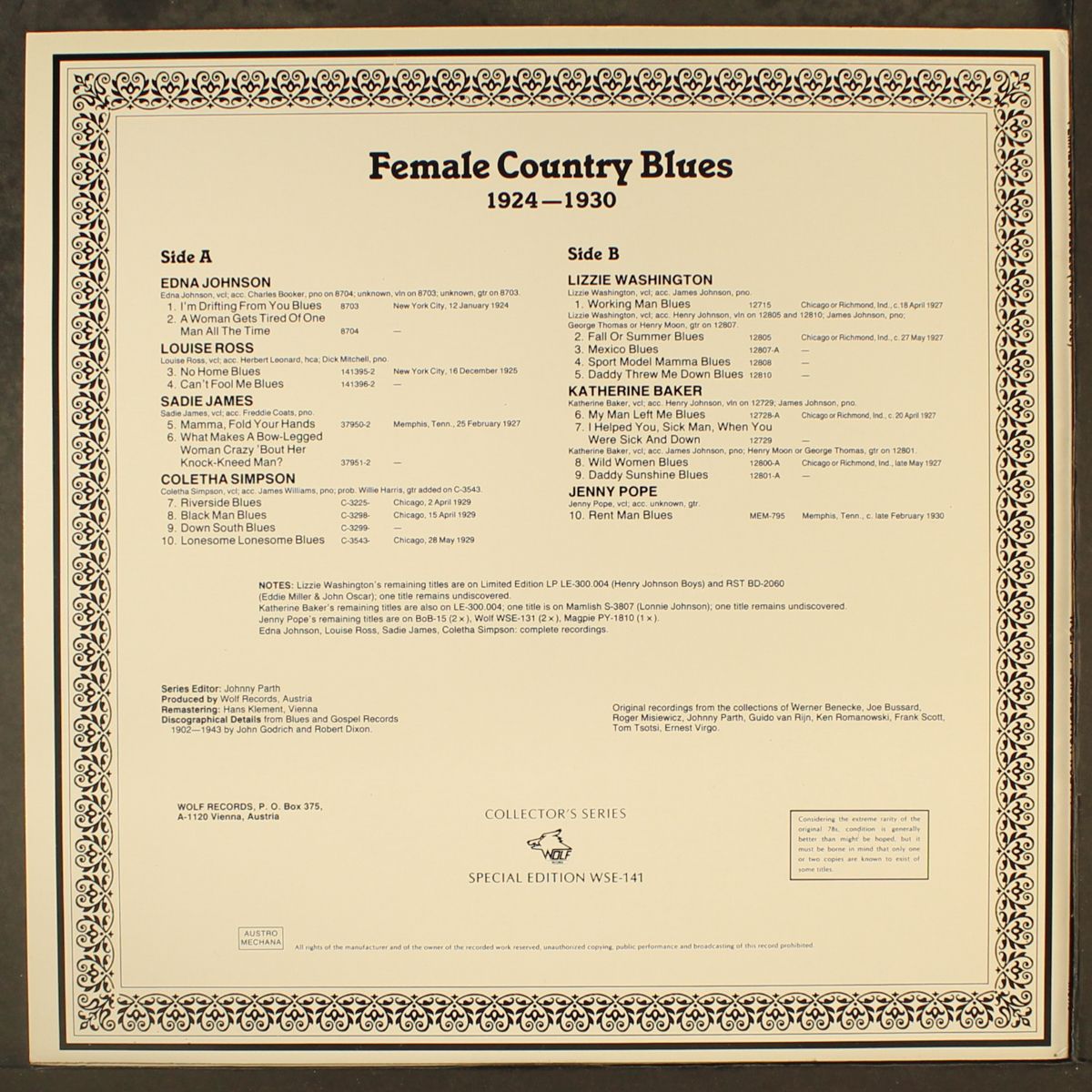 female country blues 1924-1930 by VARIOUS
