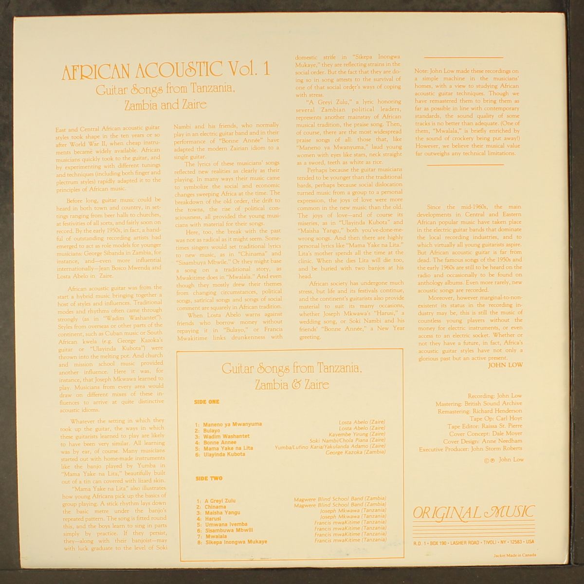 african acoustic, vol. 1 guitar songs from tanzania, zambia & zaire by VARIOUS