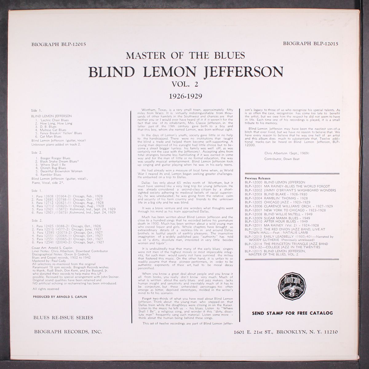 master of the blues, vol. 2; 1926-1929 by BLIND LEMON JEFFERSON