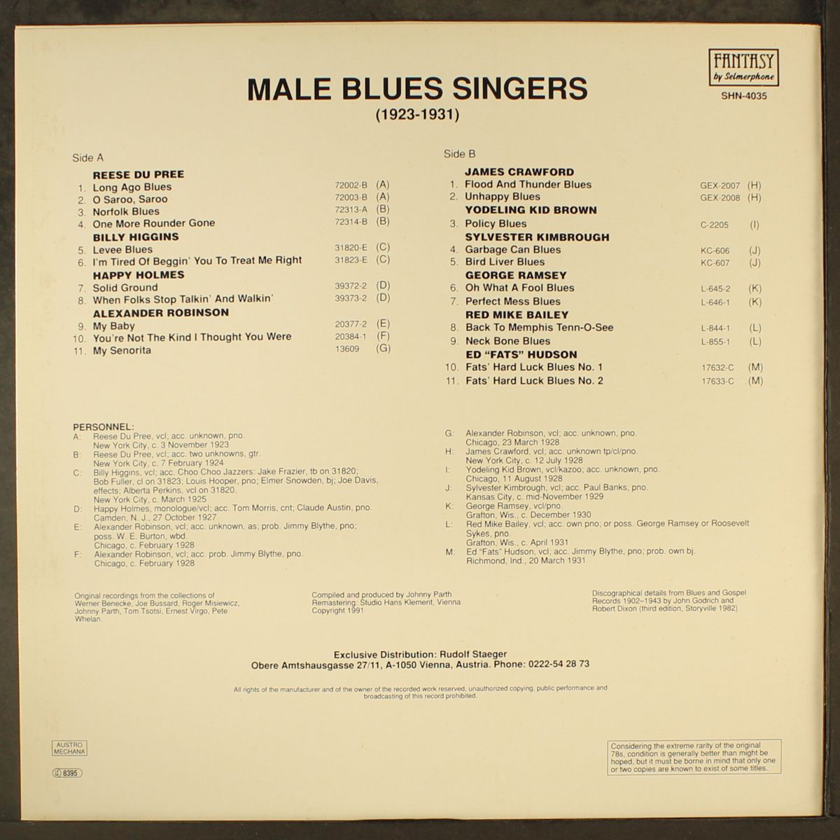 male blues singers (1923-1931) by VARIOUS