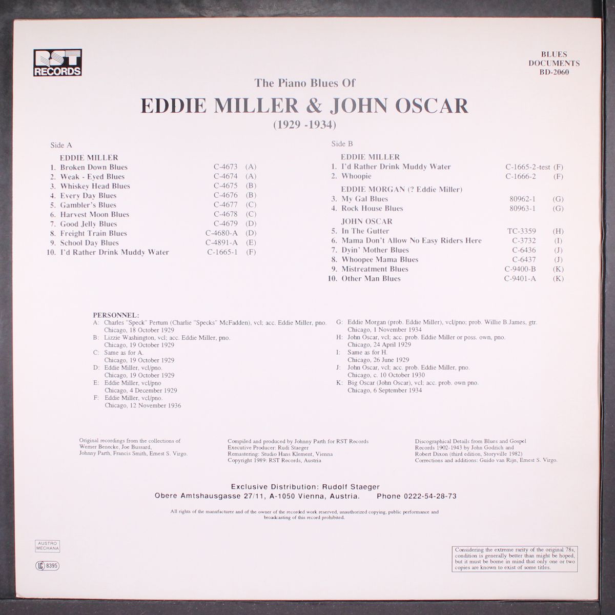 the piano blues of eddie miller & john oscar, 1929-1934 by EDDIE MILLER & JOHN OSCAR