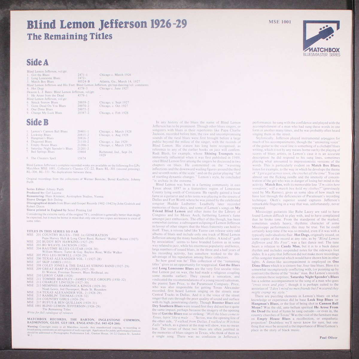 the remaining titles by BLIND LEMON JEFFERSON