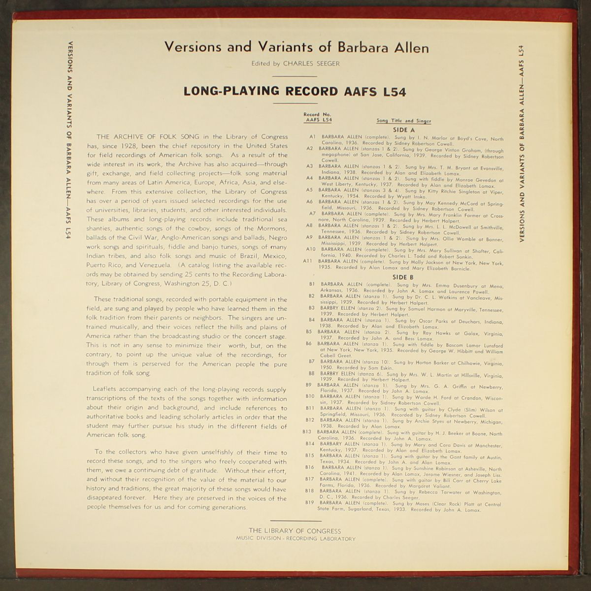 versions and variants of barbara allen by VARIOUS