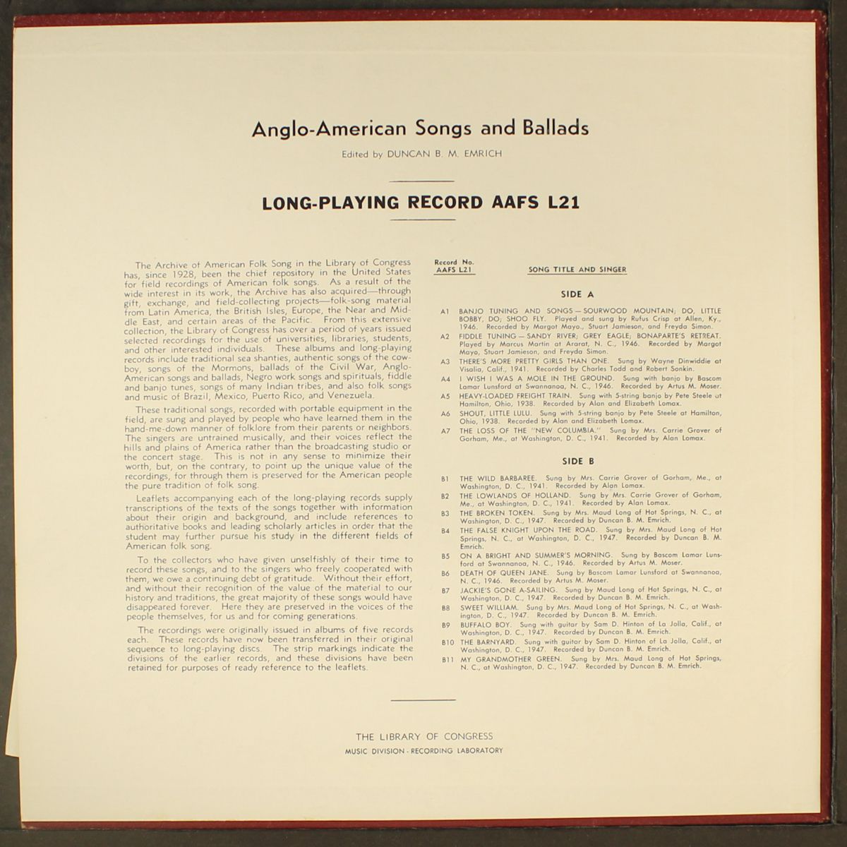 anglo-american songs and ballads by VARIOUS