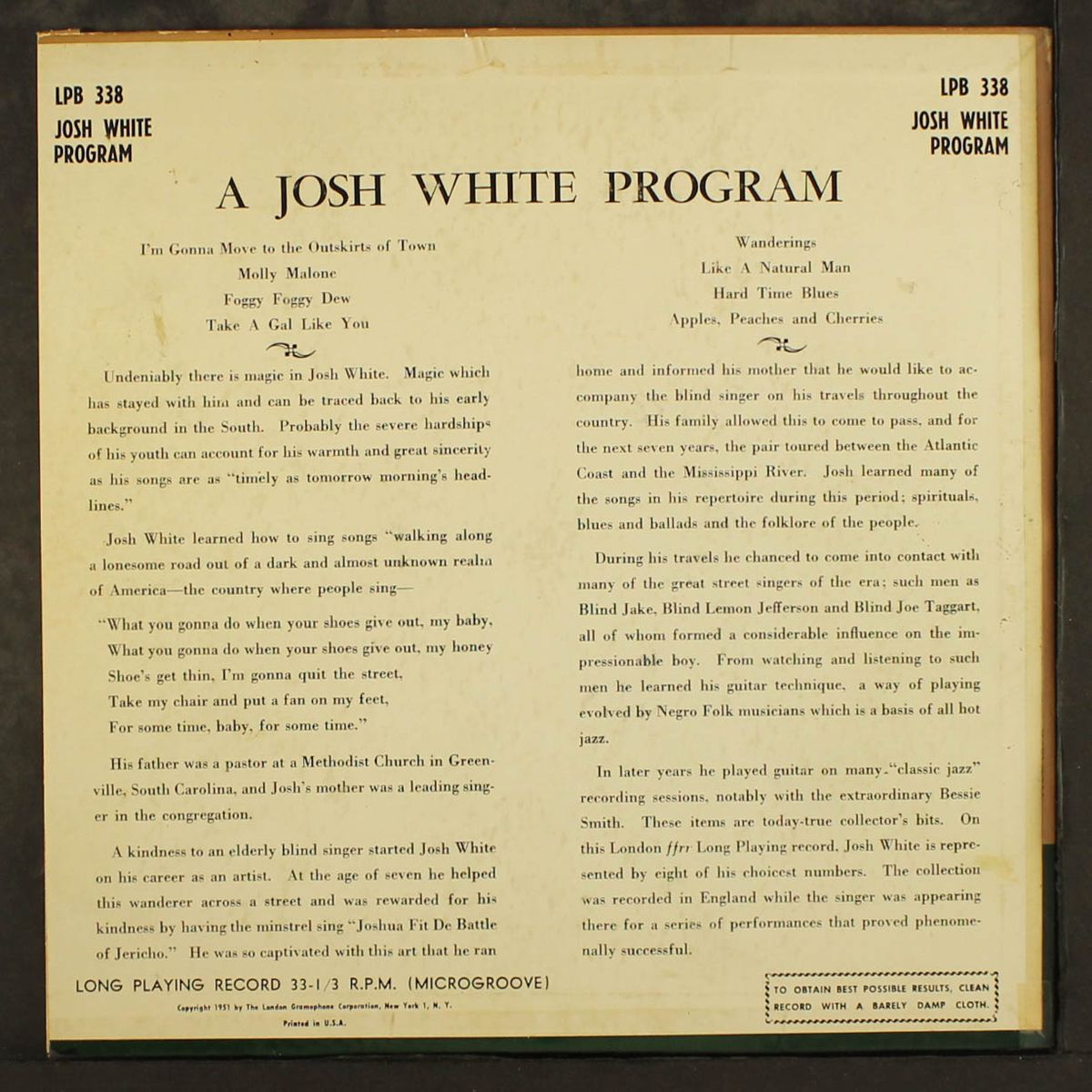 a josh white program by JOSH WHITE