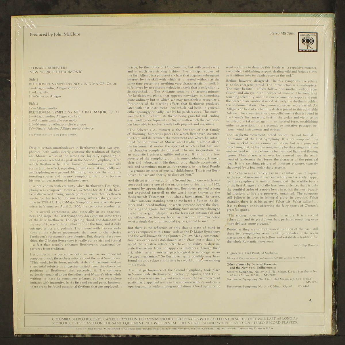 beethoven; symphonies no. 1 & 2 by LEONARD BERNSTEIN