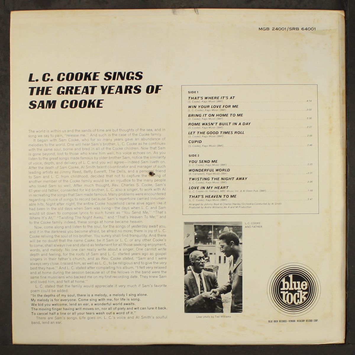 sings the great years of sam cooke by L.C. COOKE