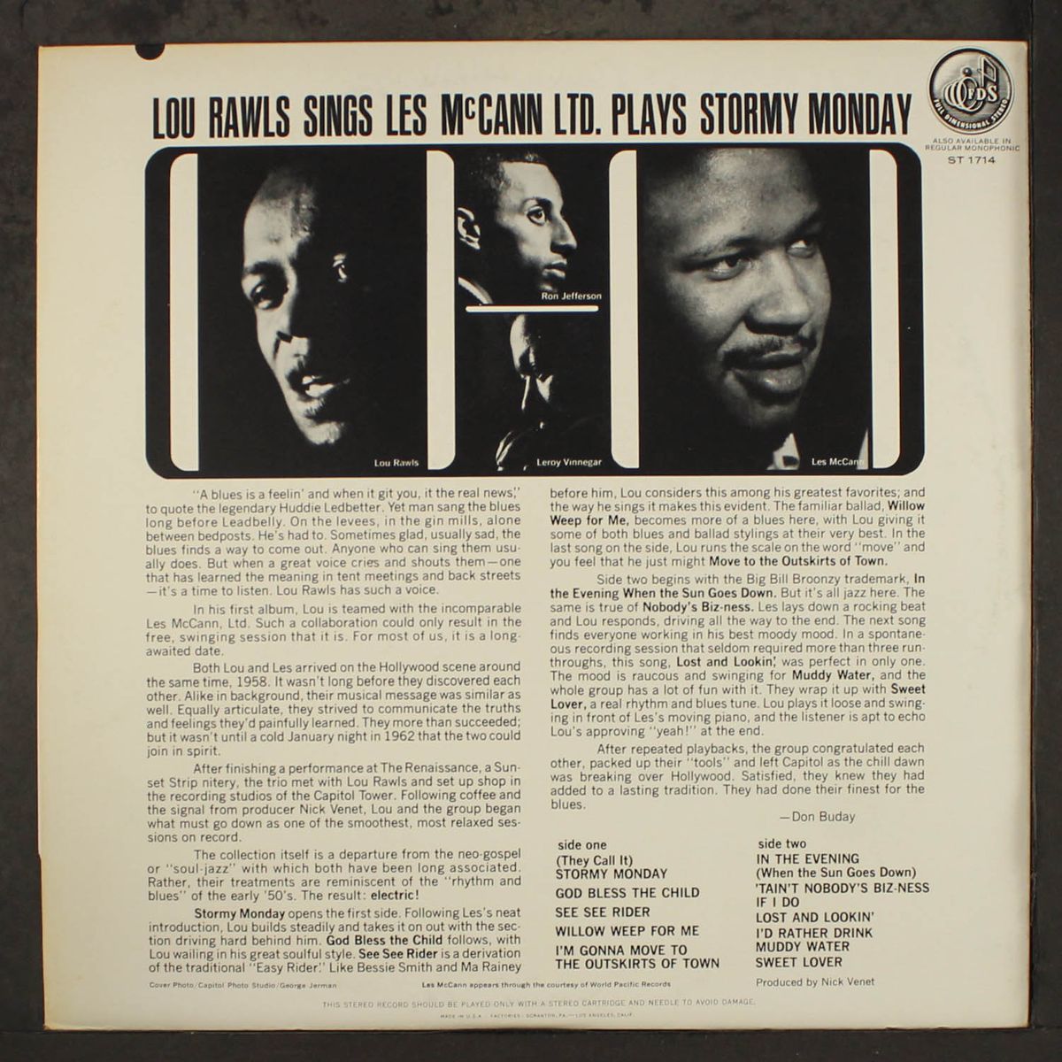 sings and plays stormy monday by LOU RAWLS