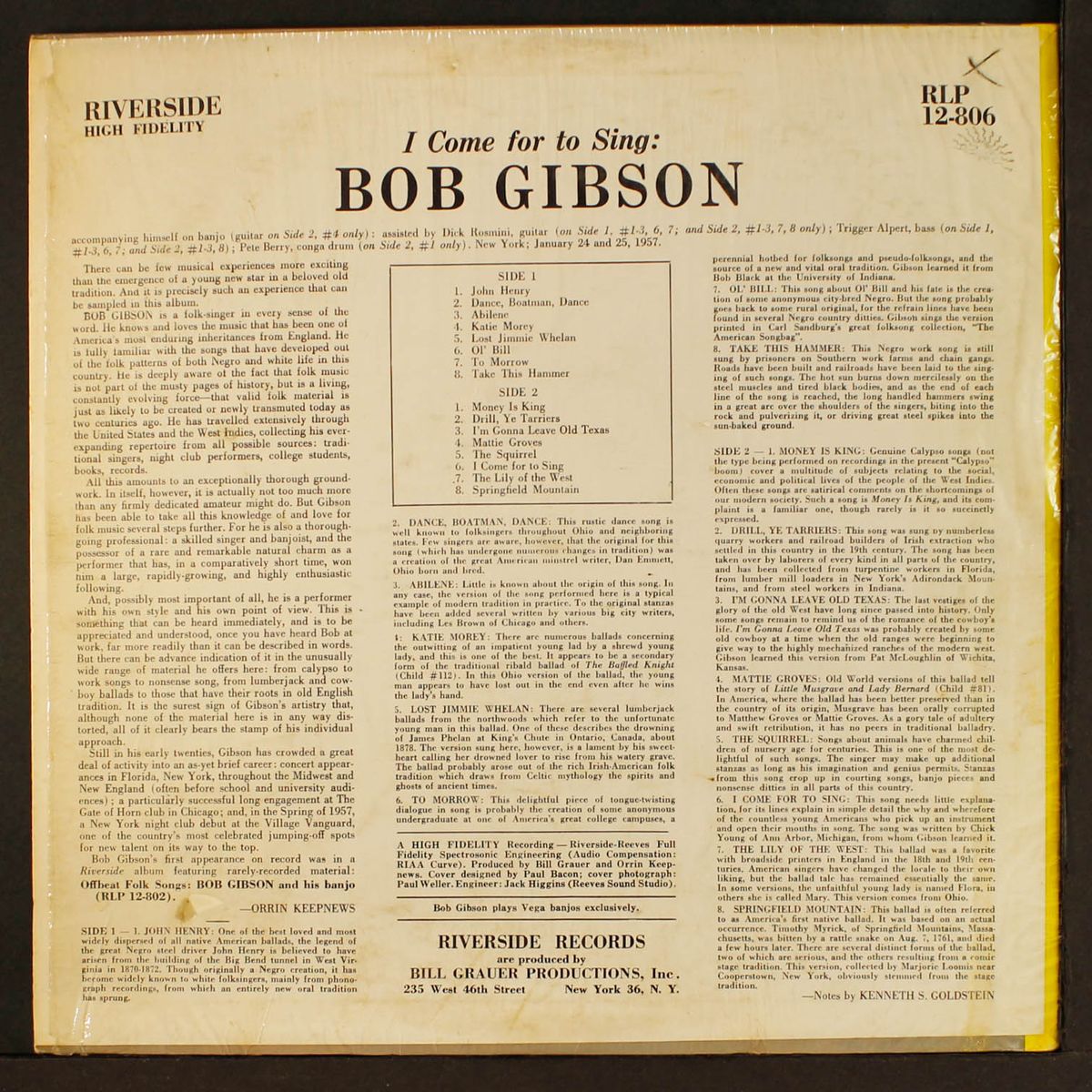 i come for to sing by BOB GIBSON