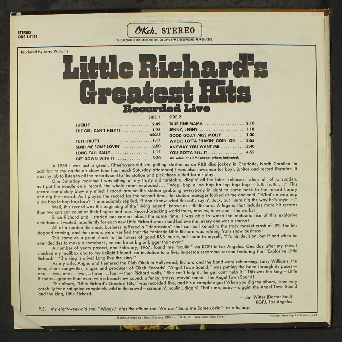 greatest hits, recorded live by LITTLE RICHARD