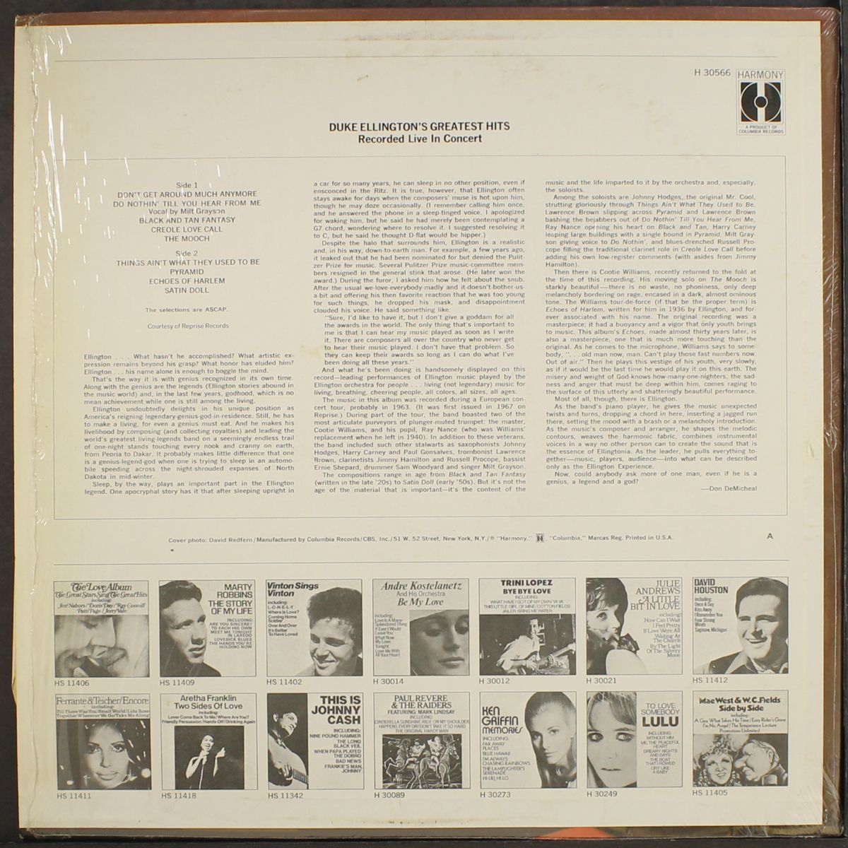 greatest hits, recorded live in concert by DUKE ELLINGTON