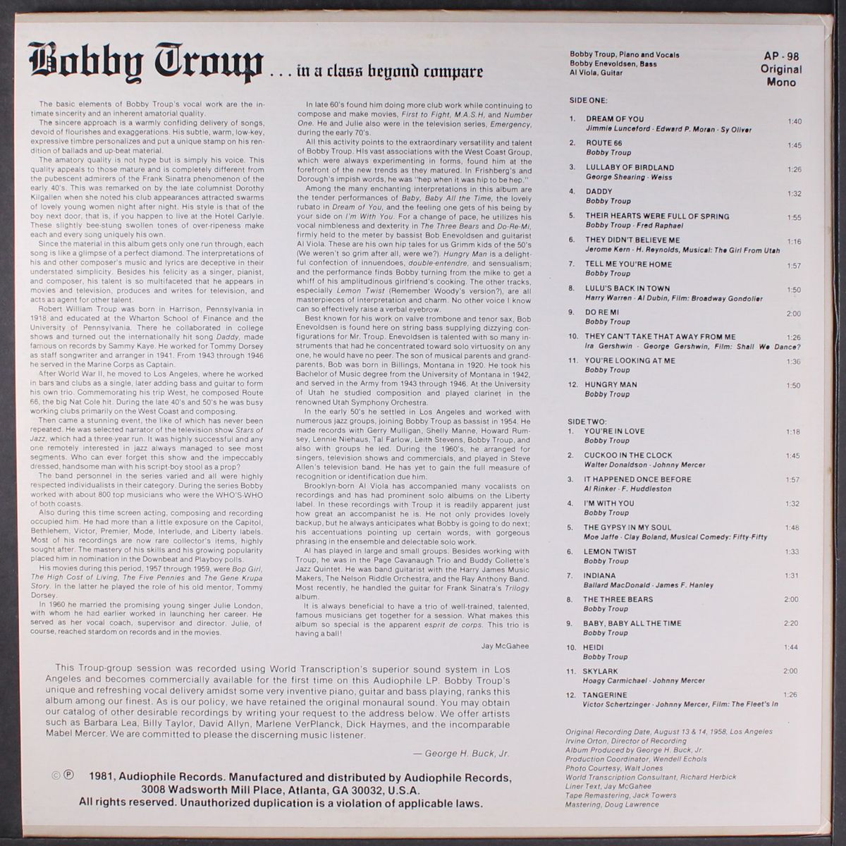 in a class beyond compare by BOBBY TROUP