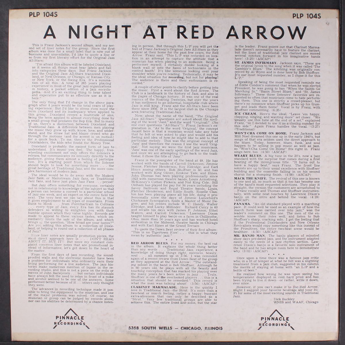 a night at red arrow by FRANZ JACKSON & ORIGINAL JASS ALL-STARS
