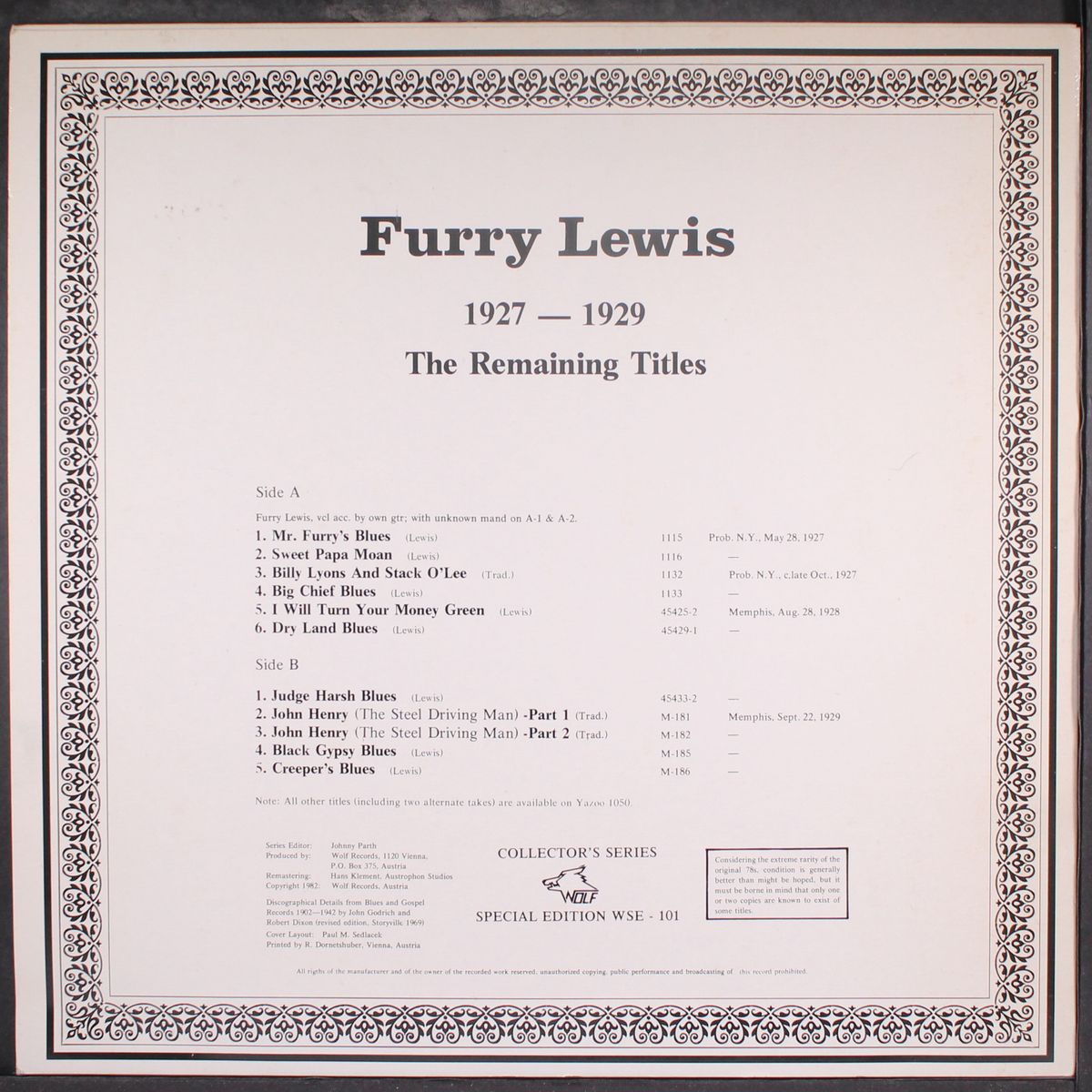 the remaining titles 1927-29 by FURRY LEWIS