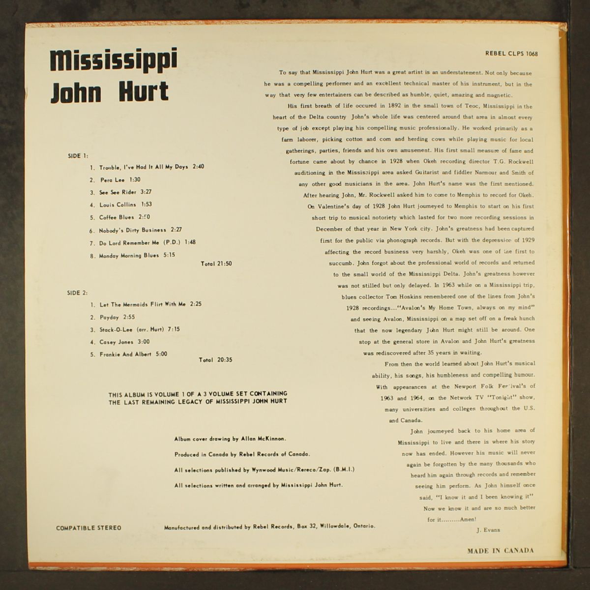 volume one of a legacy by MISSISSIPPI JOHN HURT