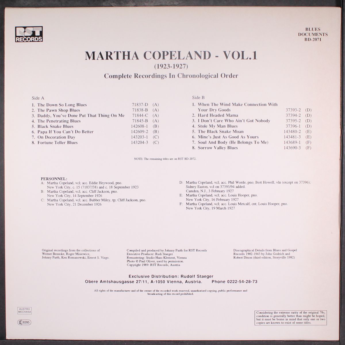 complete recordings, 1923-27 by MARTHA COPELAND
