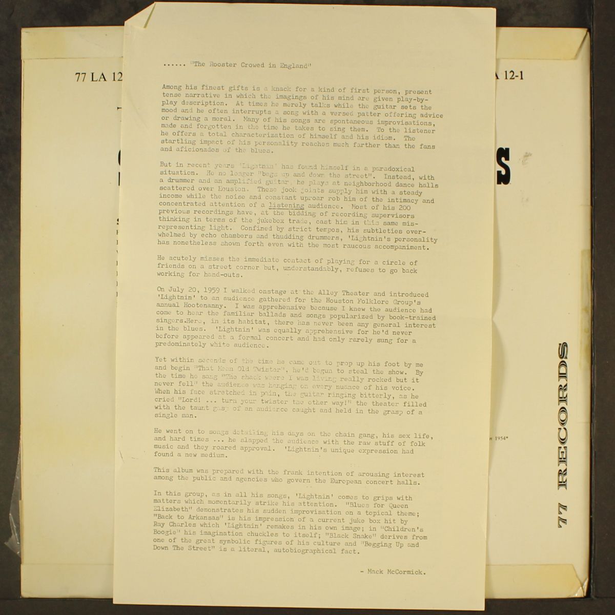 the rooster crowed in england by LIGHTNIN' HOPKINS