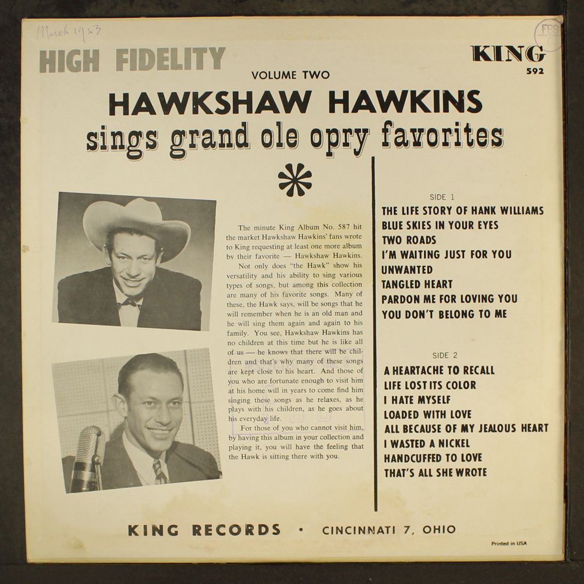 grand ole opry favorites, vol. 2 by HAWKSHAW HAWKINS
