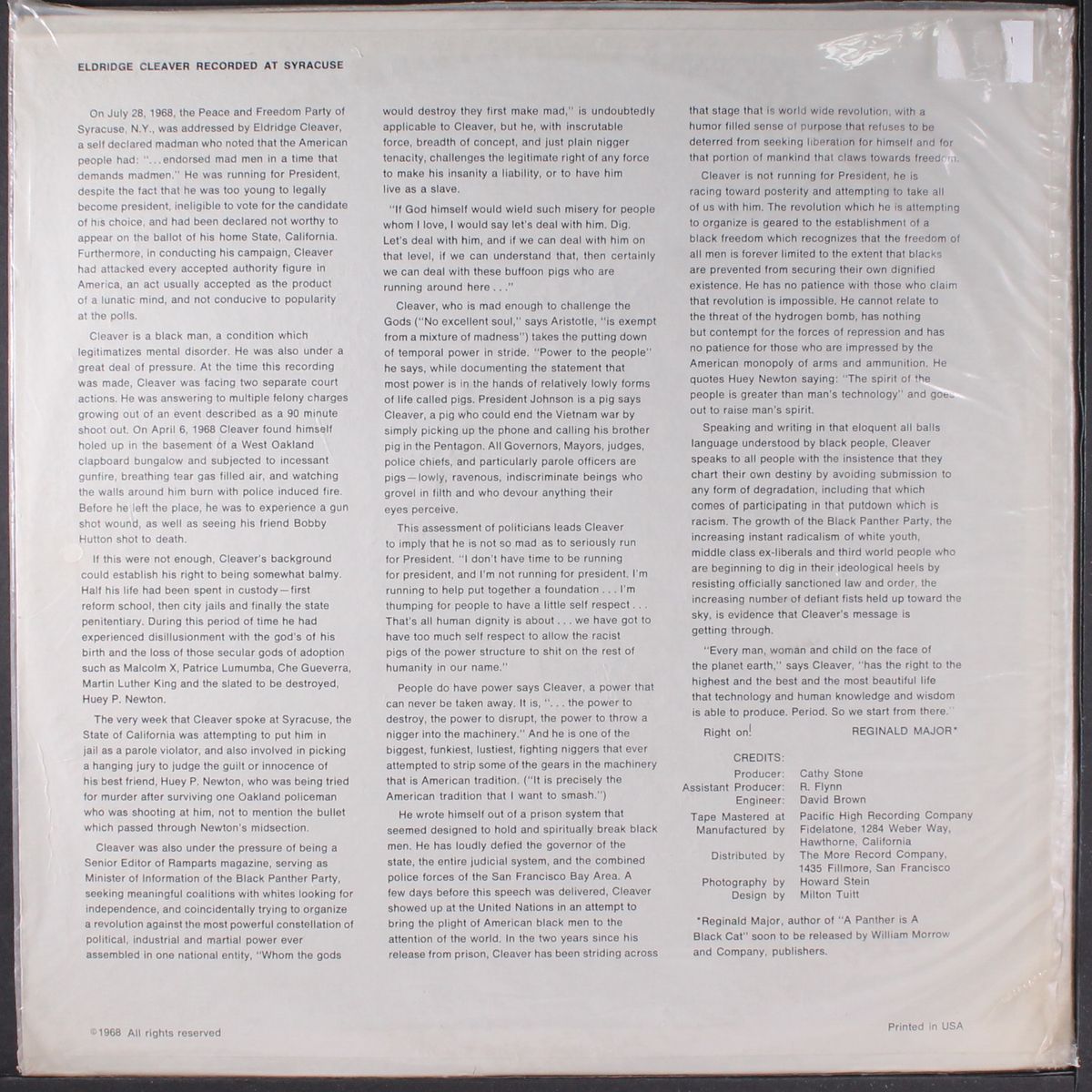 recorded at syracruse by ELDRIDGE CLEAVER