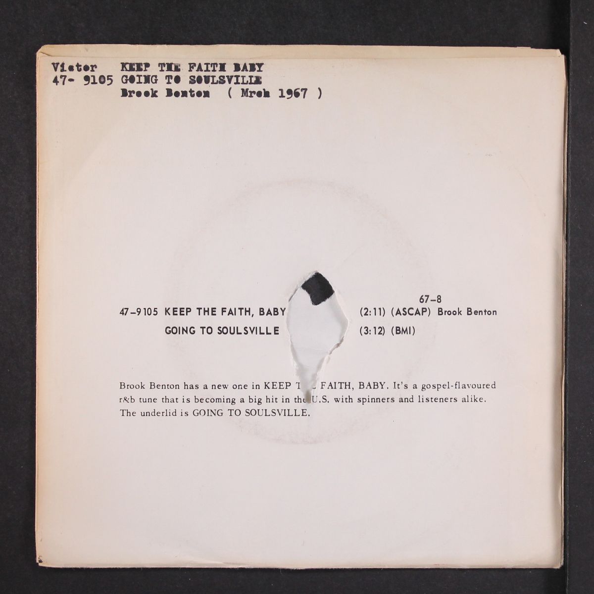 keep the faith baby / going to soulsville by BROOK BENTON