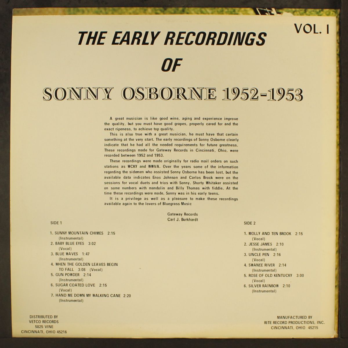 the early recordings, vol. 1 by SONNY OSBORNE