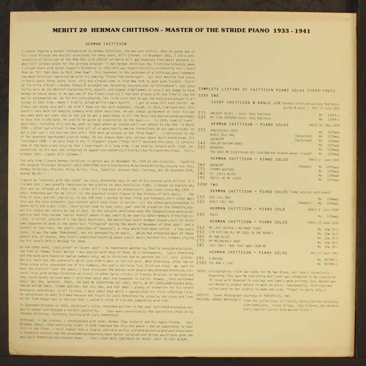master of the stride piano, 1933-1941 by HERMAN CHITTISON