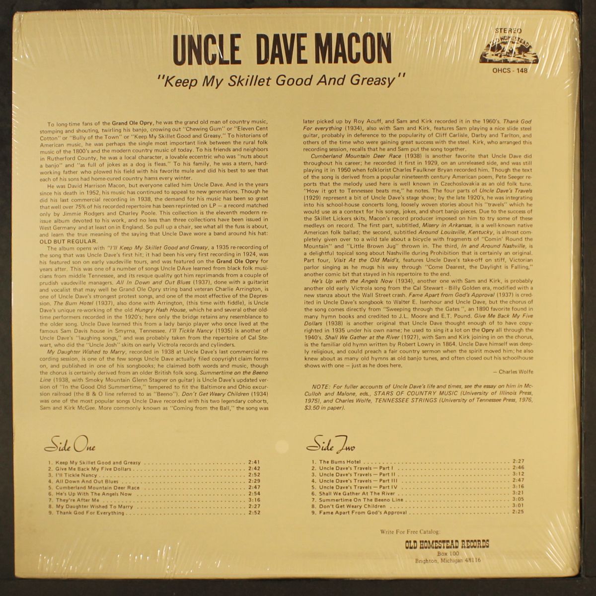 keep my skillet good and greasy by UNCLE DAVE MACON
