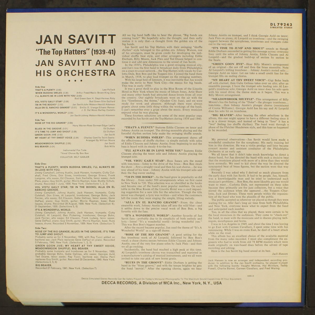 the top hatters (1939-1941) by JAN SAVITT