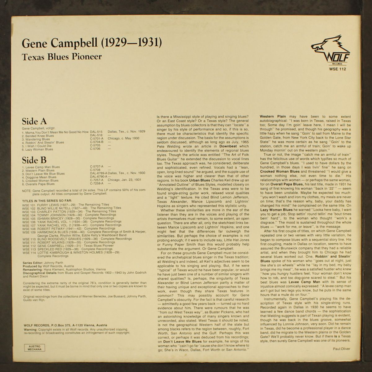 texas blues pioneer, '29-31 by GENE CAMPBELL
