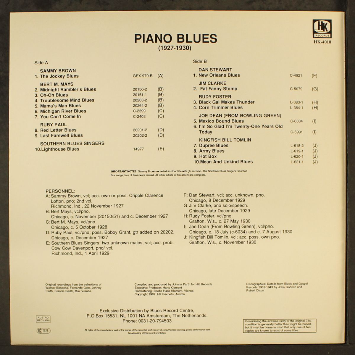 piano blues (1927-1930) by VARIOUS
