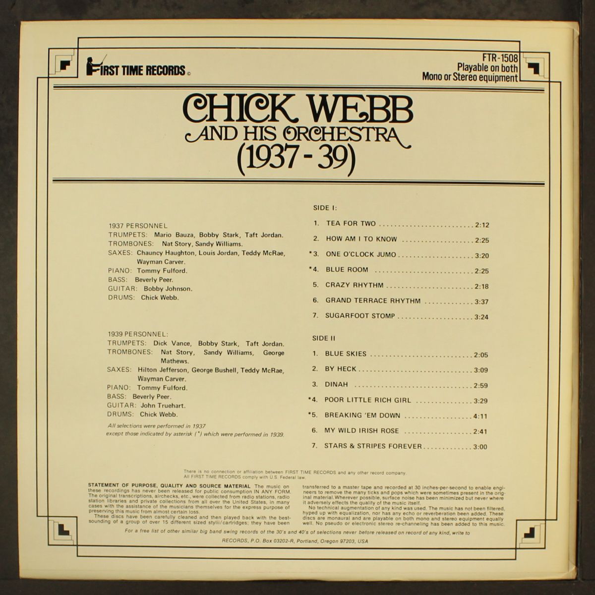 instrumentals never before on record (1937-1939) by CHICK WEBB