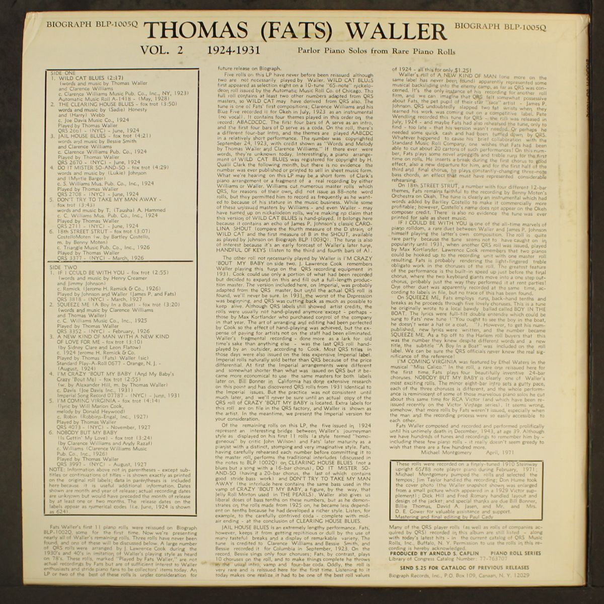 1924-1931 parlor piano solos from rare piano rolls, vol. 2 by FATS WALLER