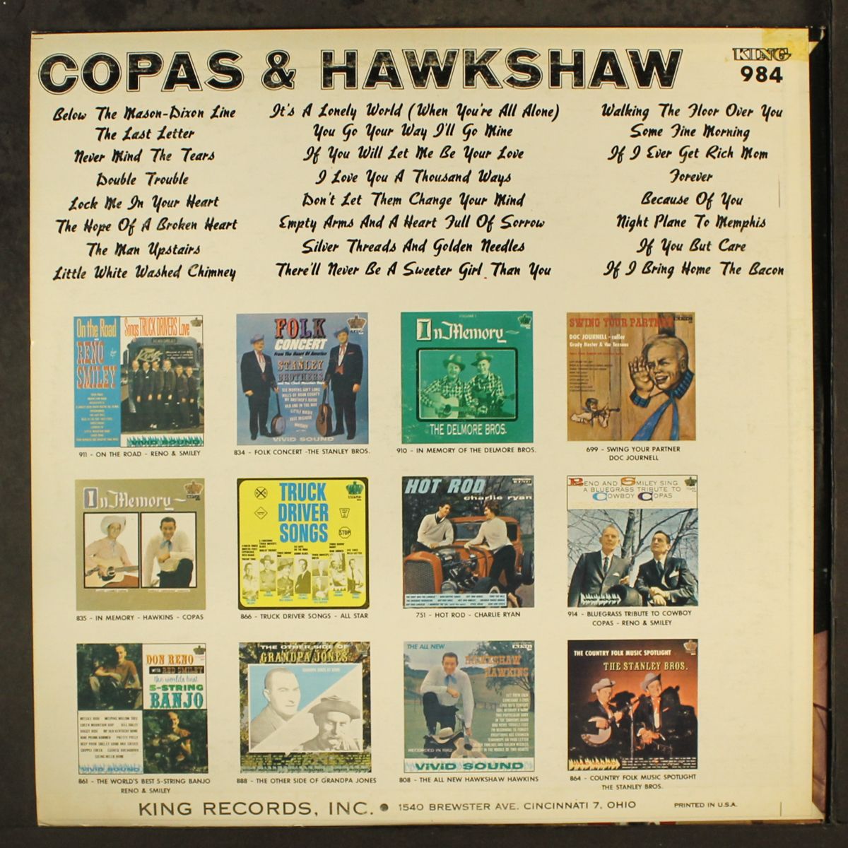 24 great songs by COWBOY COPAS & HAWKSHAW HAWKINS