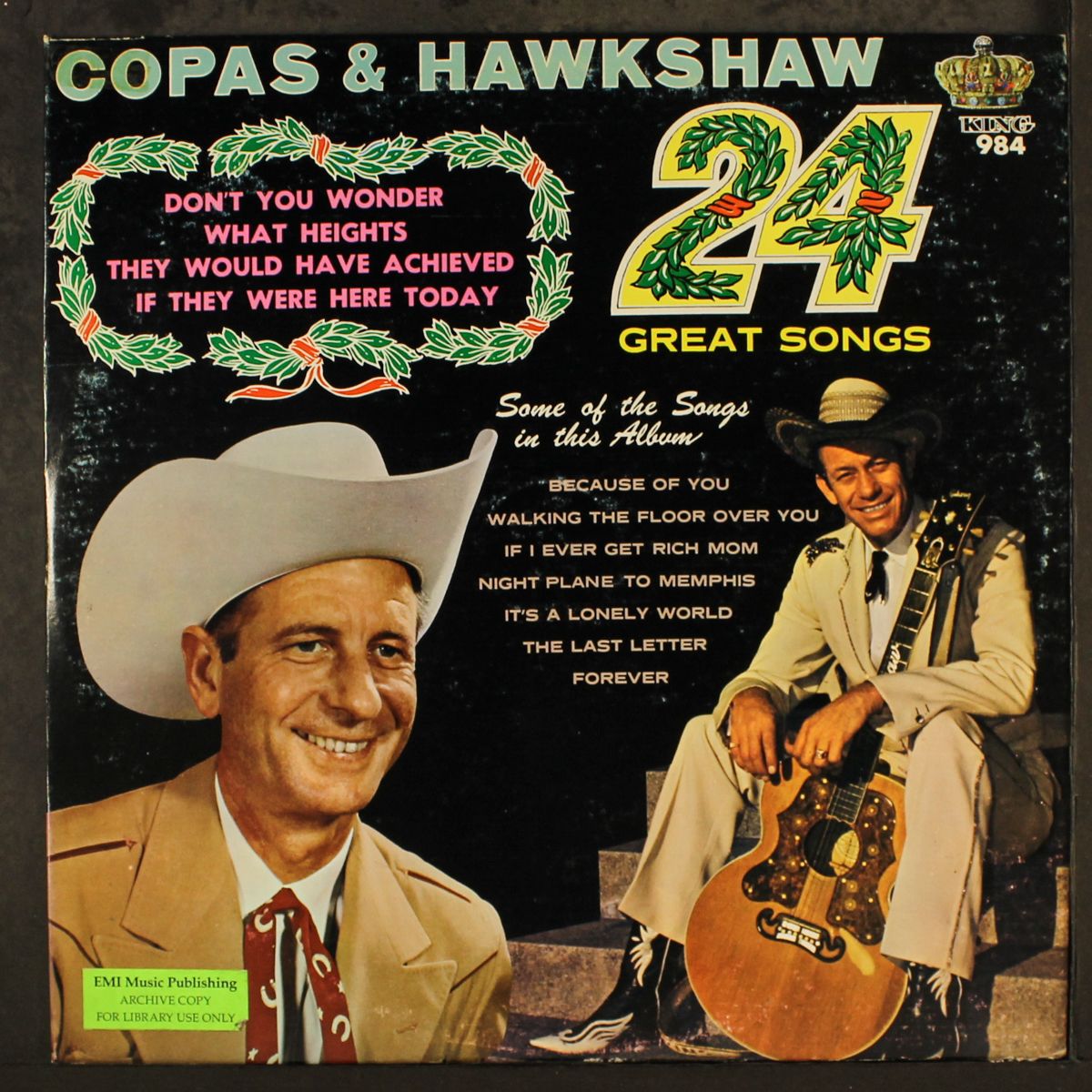 24 great songs by COWBOY COPAS & HAWKSHAW HAWKINS